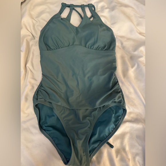 Merona Forest Green on piece bathing suit - Picture 1 of 9